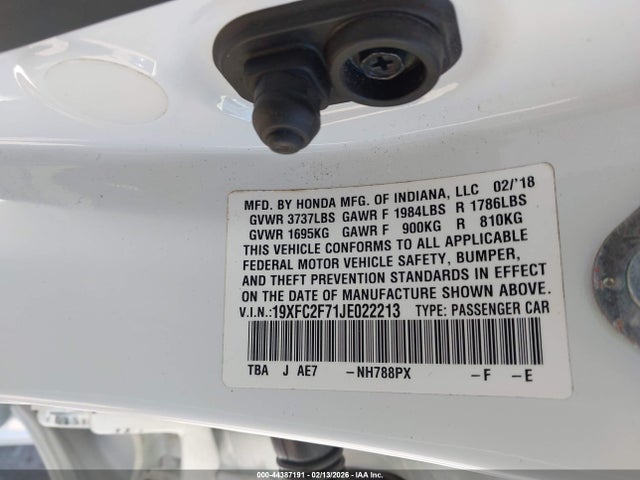 Aukcja sprzedaży 2018 Honda Civic Ex, vin: 19XFC2F71JE022213, numer aukcji: 44387191