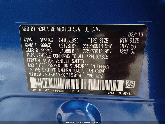 3CZRU6H1XKG715856 Honda HR-V SPORT