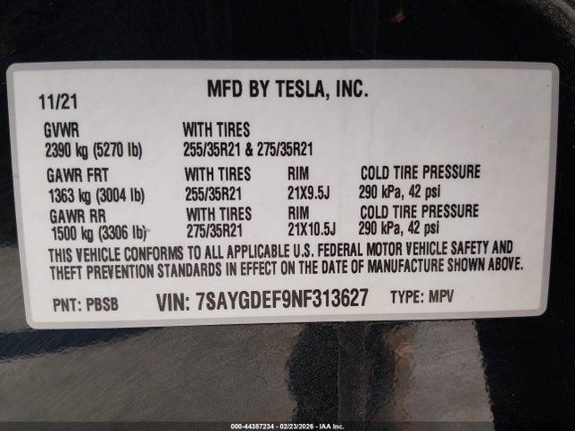 2022 TESLA MODEL Y 7SAYGDEF9NF313627 Photo 8