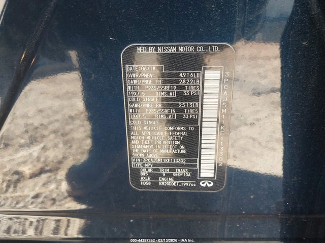 Aukcja sprzedaży 2019 Infiniti Qx50 Essential, vin: 3PCAJ5M11KF113302, numer aukcji: 44387262