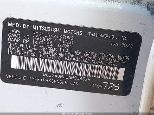2022 MITSUBISHI MIRAGE ML32AUHJ6NH008528 Photo 8