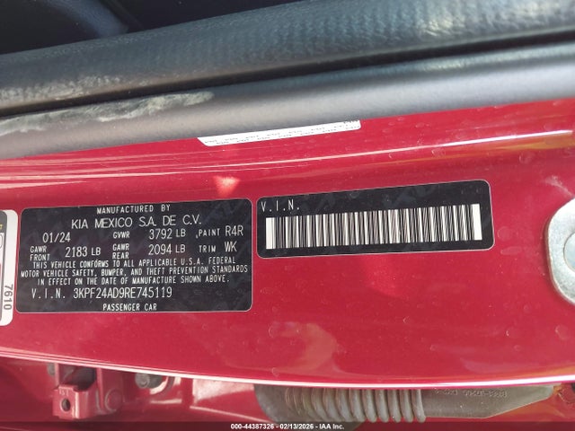 Aukcja sprzedaży 2024 Kia Forte Lxs, vin: 3KPF24AD9RE745119, numer aukcji: 44387326