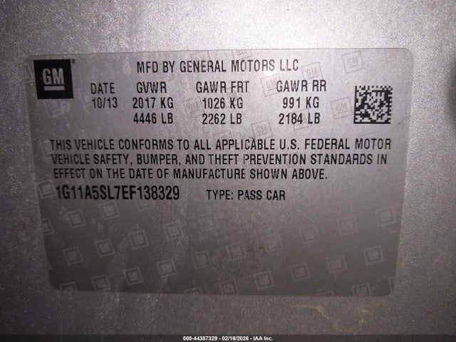 Продажа на аукционе авто 2014 Chevrolet Malibu 1fl, vin: 1G11A5SL7EF138329, номер лота: 44387329