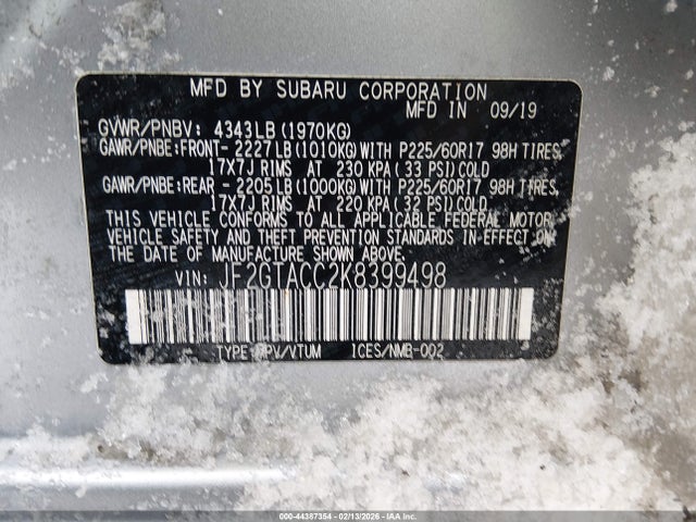Aukcja sprzedaży 2019 Subaru Crosstrek 2.0i Premium, vin: JF2GTACC2K8399498, numer aukcji: 44387354