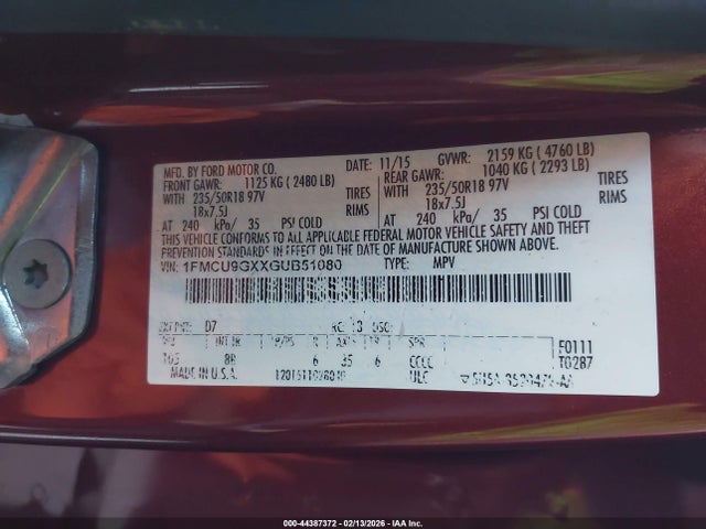 1FMCU9GXXGUB51080 Ford ESCAPE SE