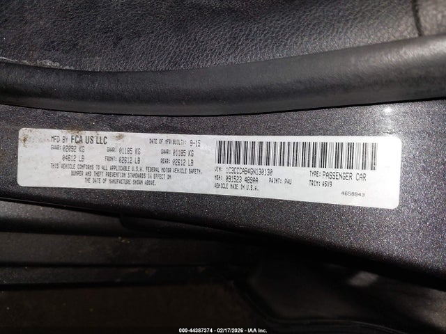 Auction sale of the 2016 Chrysler 200 Limited, vin: 1C3CCCAB4GN130130, lot number: 44387374