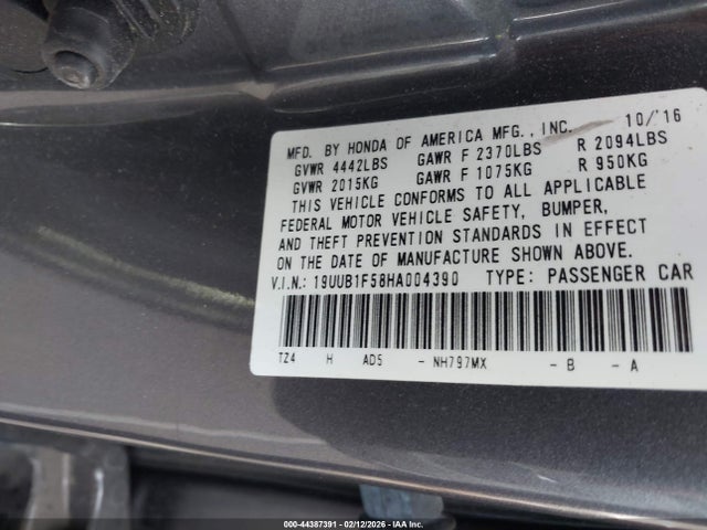 44387391 :رقم المزاد ، 19UUB1F58HA004390 vin ، 2017 Acura Tlx Technology Package مزاد بيع