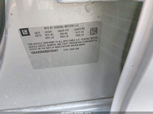 44387417 :رقم المزاد ، 1G6AA5RA0D0155487 vin ، 2013 Cadillac Ats Standard مزاد بيع