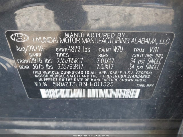 Продаж на аукціоні авто 2017 Hyundai Santa Fe Sport 2.4l, vin: 5NMZT3LB3HH011325, номер лоту: 44387425