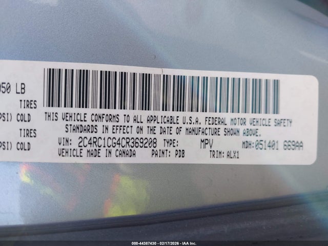 2012 Chrysler Town & Country Touring-l მანქანა იყიდება აუქციონზე, vin: 2C4RC1CG4CR369208, აუქციონის ნომერი: 44387430