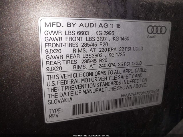 2017 AUDI Q7 WA1VAAF70HD035925 Photo 8