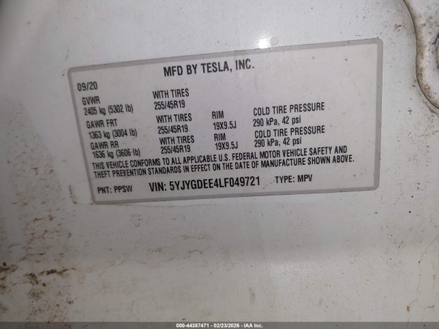 5YJYGDEE4LF049721 Tesla Model Y Long Range Dual Motor All-wheel Drive