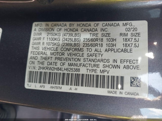 2HKRW2H84LH625388 Honda Cr-v Awd Ex-l