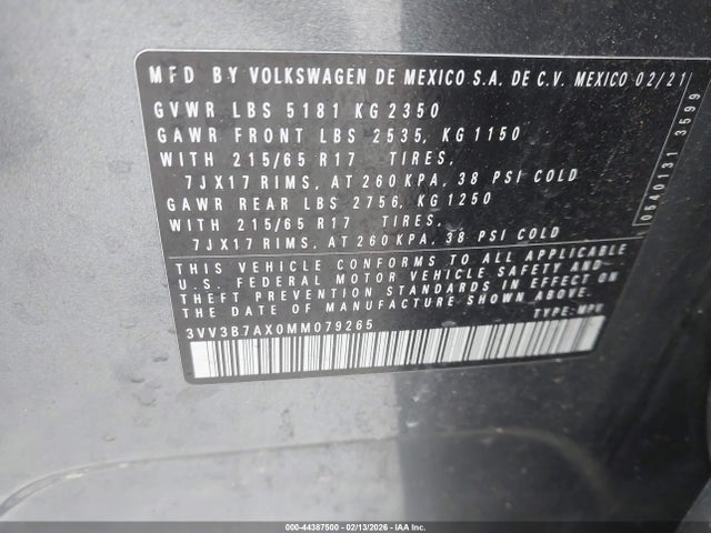2021 VOLKSWAGEN TIGUAN 3VV3B7AX0MM079265 Photo 8