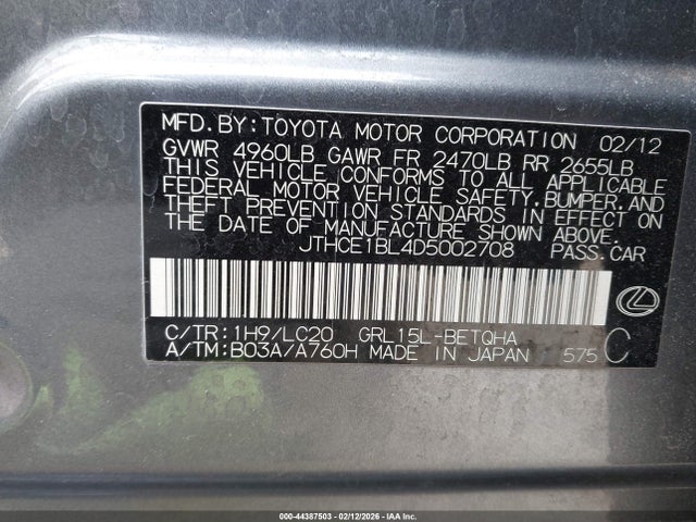 2013 Lexus Gs 350 მანქანა იყიდება აუქციონზე, vin: JTHCE1BL4D5002708, აუქციონის ნომერი: 44387503