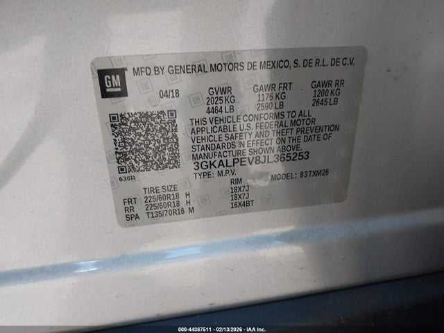 Aukcja sprzedaży 2018 Gmc Terrain Slt, vin: 3GKALPEV8JL365253, numer aukcji: 44387511