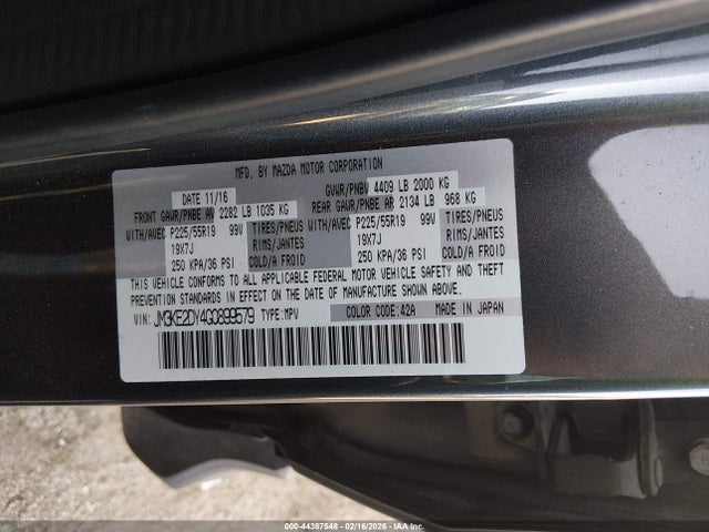 2016 Mazda Cx-5 Grand Touring მანქანა იყიდება აუქციონზე, vin: JM3KE2DY4G0899579, აუქციონის ნომერი: 44387548