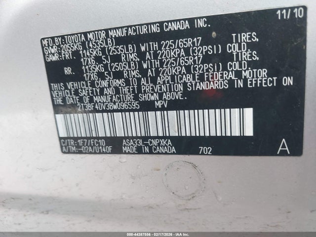 44387556 :رقم المزاد ، 2T3BF4DV3BW096595 vin ، 2011 Toyota Rav4 مزاد بيع