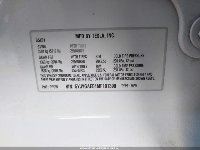 5YJYGAEE4MF191390 Tesla Model Y Long Range Dual Motor All-wheel Drive