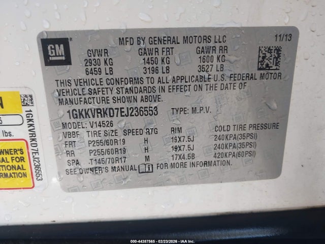 Aukcja sprzedaży 2014 Gmc Acadia Slt-1, vin: 1GKKVRKD7EJ236553, numer aukcji: 44387565