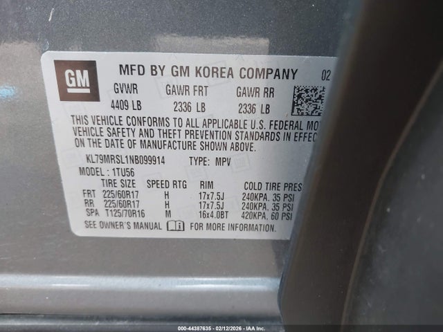 KL79MRSL1NB099914 Chevrolet Trailblazer Awd Lt