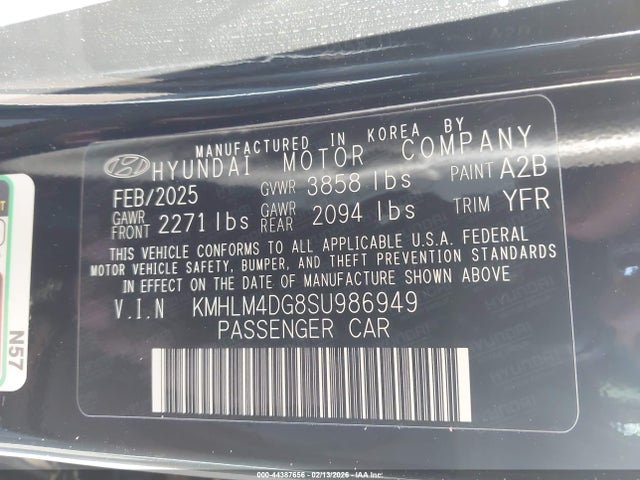 44387656 :رقم المزاد ، KMHLM4DG8SU986949 vin ، 2025 Hyundai Elantra Sel Sport مزاد بيع