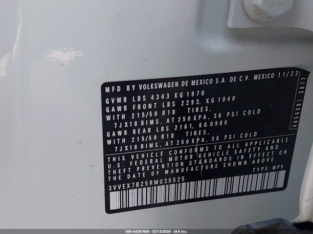 Продаж на аукціоні авто 2024 Volkswagen Taos 1.5t Se, vin: 3VVEX7B25RM035525, номер лоту: 44387669