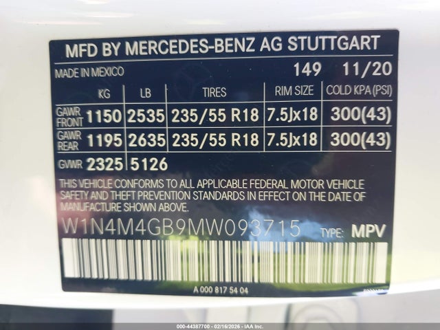 Продажа на аукционе авто 2021 Mercedes-benz Glb 250, vin: W1N4M4GB9MW093715, номер лота: 44387700