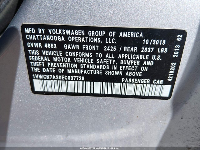 2014 Volkswagen Passat 2.0l Tdi Sel Premium მანქანა იყიდება აუქციონზე, vin: 1VWCN7A30EC037729, აუქციონის ნომერი: 44387707