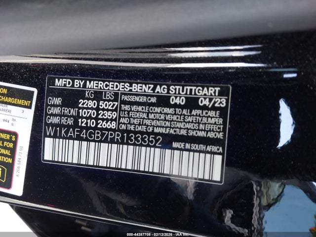 Aukcja sprzedaży 2023 Mercedes-benz C 300 Sedan, vin: W1KAF4GB7PR133352, numer aukcji: 44387708