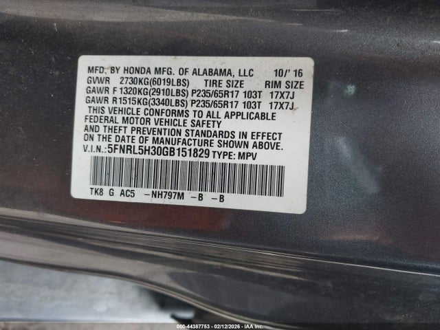 2016 HONDA ODYSSEY 5FNRL5H30GB151829 Photo 8