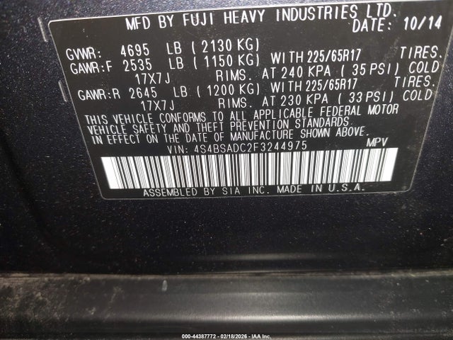 Subaru Outback 2.5i Premium 2015 4S4BSADC2F3244975 Image 9