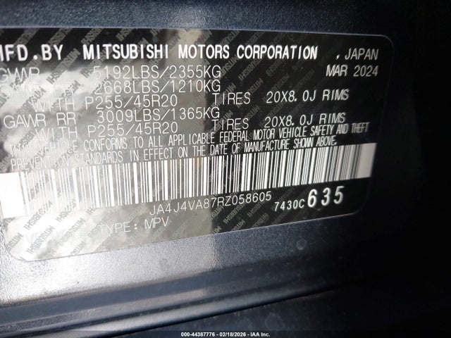2024 MITSUBISHI OUTLANDER JA4J4VA87RZ058605 Photo 8