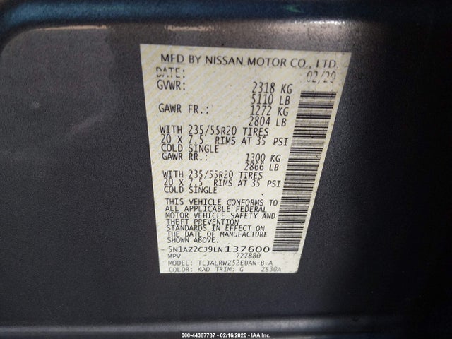5N1AZ2CJ9LN137600 Nissan Murano Sl Fwd