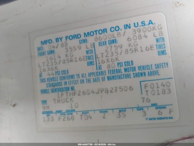 1988 FORD F250 1FTHF26G4JPB27506 Photo 8