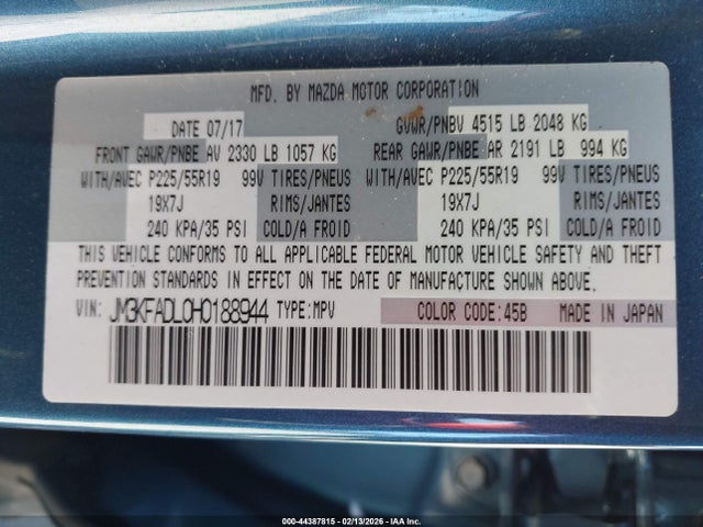JM3KFADL0H0188944 Mazda Cx-5 Grand Touring