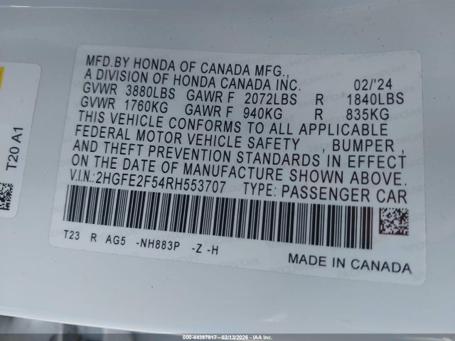 Honda Civic Sport 2024 2HGFE2F54RH553707 Image 9