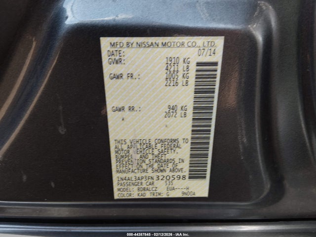 1N4AL3AP3FN320598 Nissan Altima 2.5 S