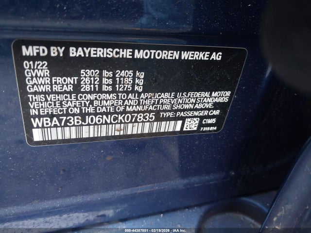 Продажа на аукционе авто 2022 Bmw 540 I Xdrive, vin: WBA73BJ06NCK07835, номер лота: 44387851