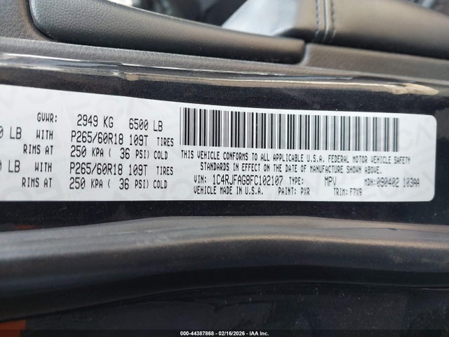 Aukcja sprzedaży 2015 Jeep Grand Cherokee Laredo, vin: 1C4RJFAG8FC102107, numer aukcji: 44387868