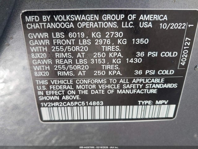 2023 Volkswagen Atlas 3.6l V6 Se W/technology მანქანა იყიდება აუქციონზე, vin: 1V2HR2CA5PC514863, აუქციონის ნომერი: 44387895