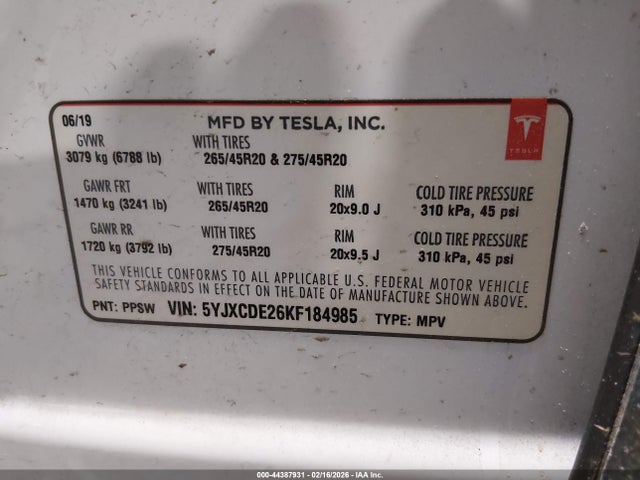 2019 TESLA MODEL X 5YJXCDE26KF184985 Photo 8