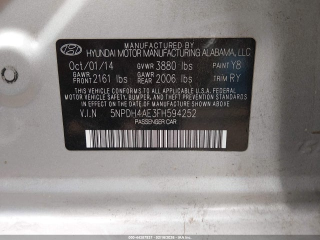5NPDH4AE3FH594252 Hyundai ELANTRA SE