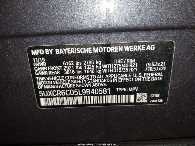 2020 Bmw X5 Xdrive40i მანქანა იყიდება აუქციონზე, vin: 5UXCR6C05L9B40581, აუქციონის ნომერი: 44387969