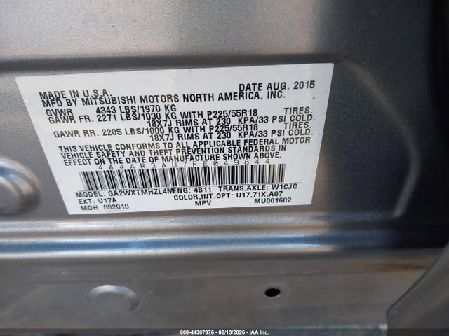 Продаж на аукціоні авто 2015 Mitsubishi Outlander Sport Es, vin: 4A4AR3AU7FE049844, номер лоту: 44387976