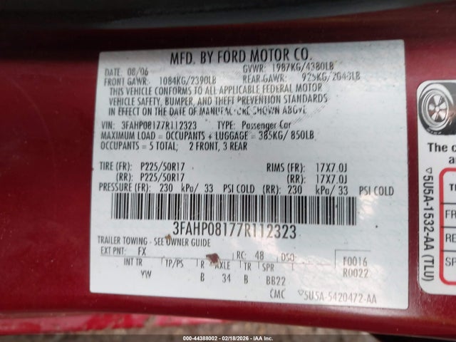 2007 FORD FUSION 3FAHP08177R112323 Photo 8