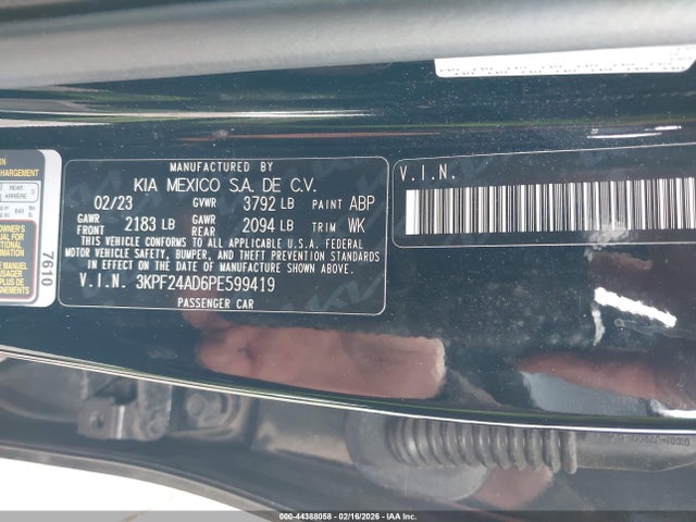 Продажа на аукционе авто 2023 Kia Forte Lxs, vin: 3KPF24AD6PE599419, номер лота: 44388058