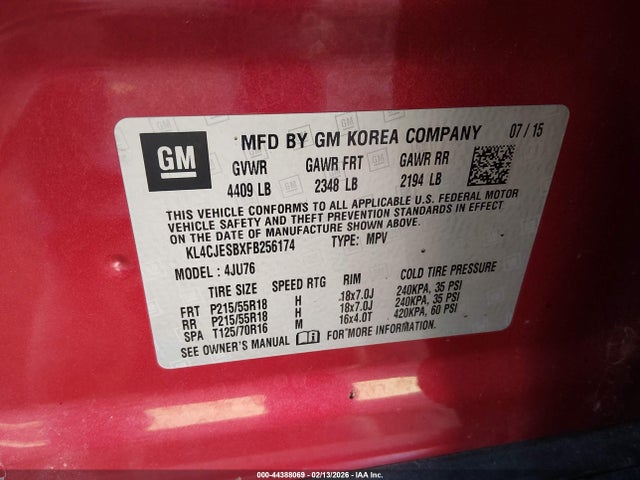 Продажа на аукционе авто 2015 Buick Encore, vin: KL4CJESBXFB256174, номер лота: 44388069