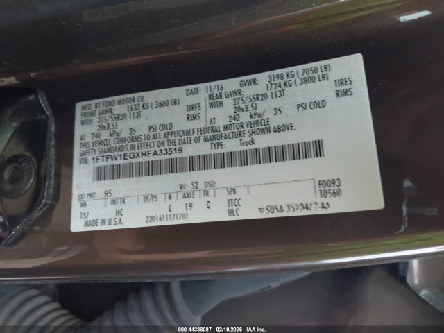 1FTFW1EGXHFA33519 Ford F-150 Lariat