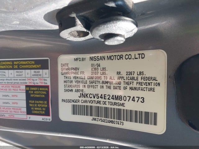 44388099 :رقم المزاد ، JNKCV54E24M807473 vin ، 2004 Infiniti G35 مزاد بيع